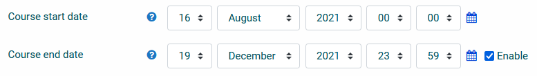 example of course start and end dates