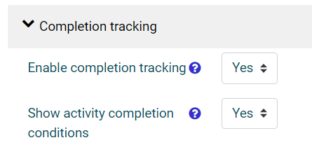 Shows completion tracking settings set to Yes