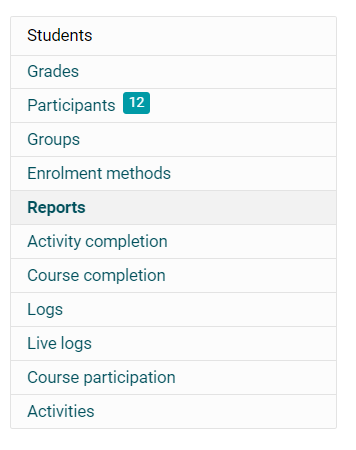 course management student activity and completion list