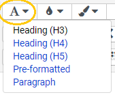 Headings drop-down options