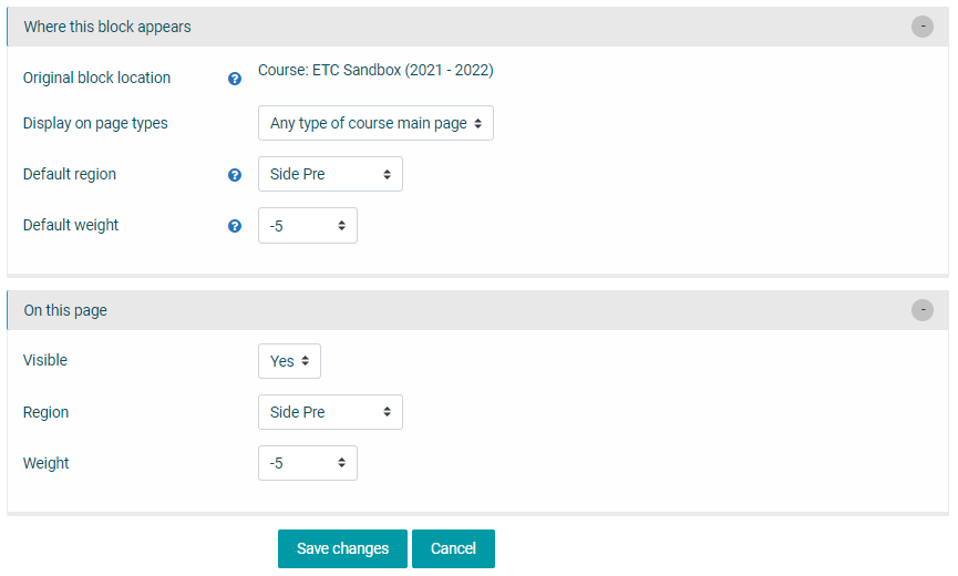 block configuration settings