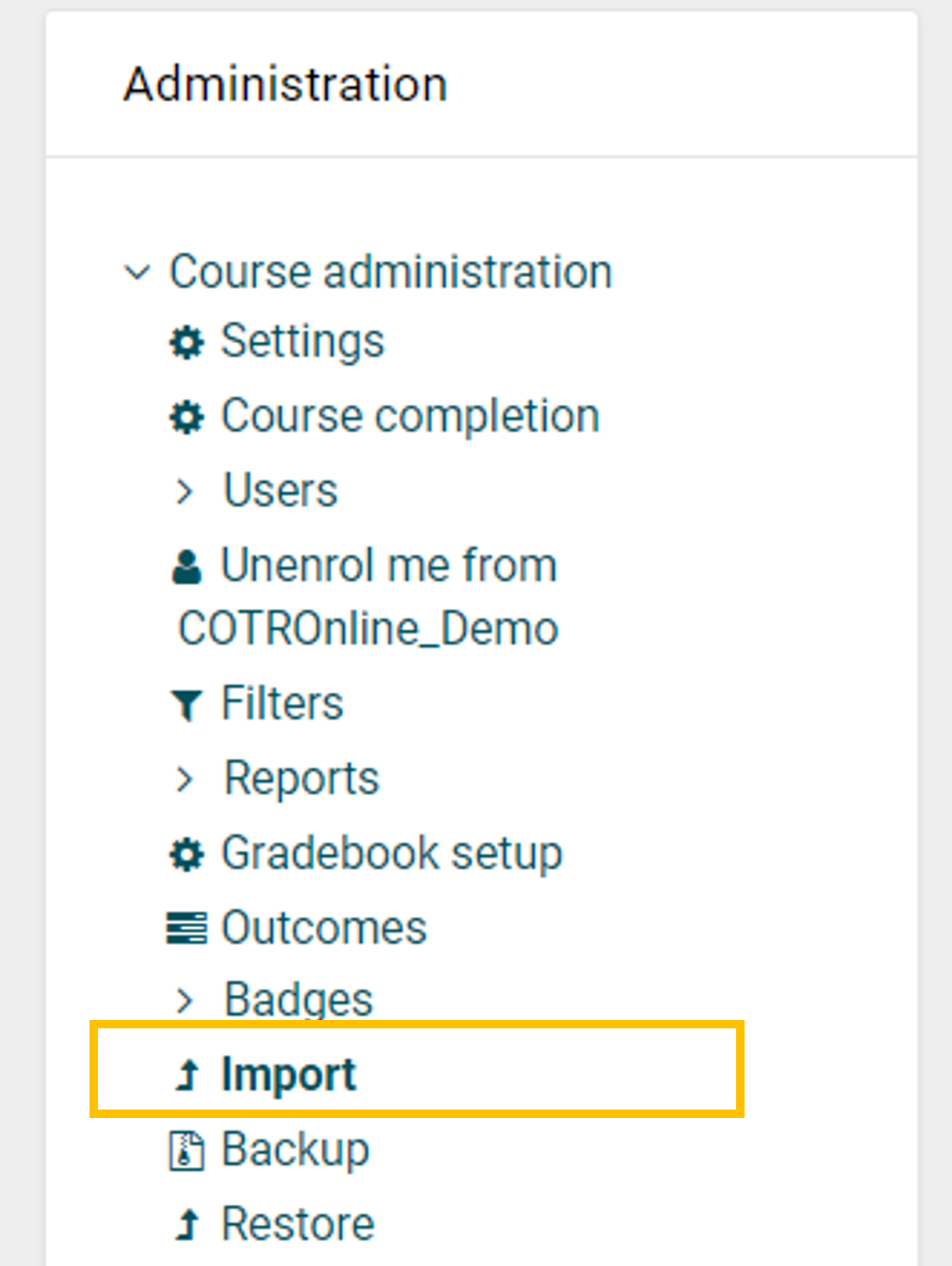 shows import option in admin block