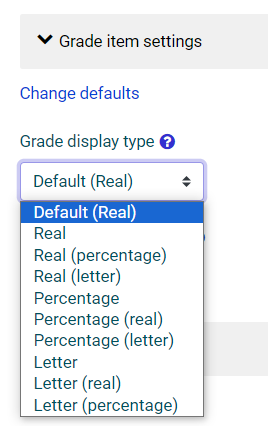 grade display options