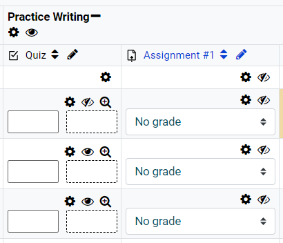 Displays a snapshot of grader report for Quiz and Assignment #1