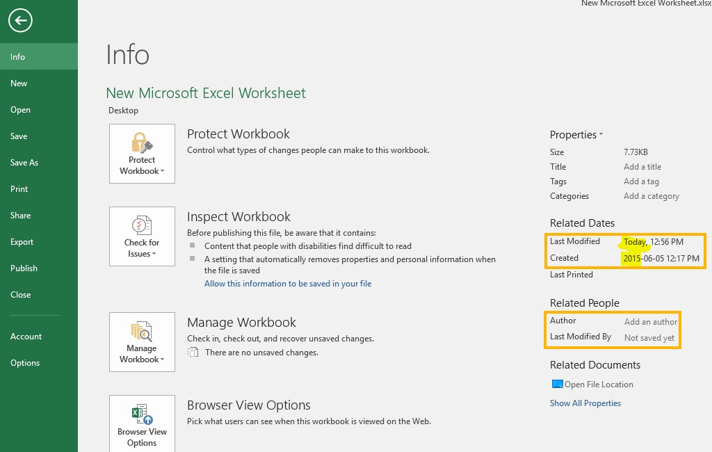 Excel Properties