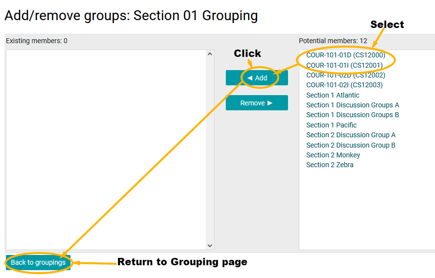 adding groups to groupings