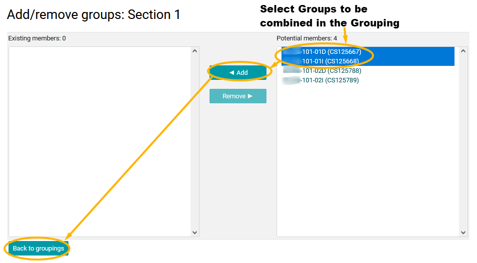 adding groups to a grouping