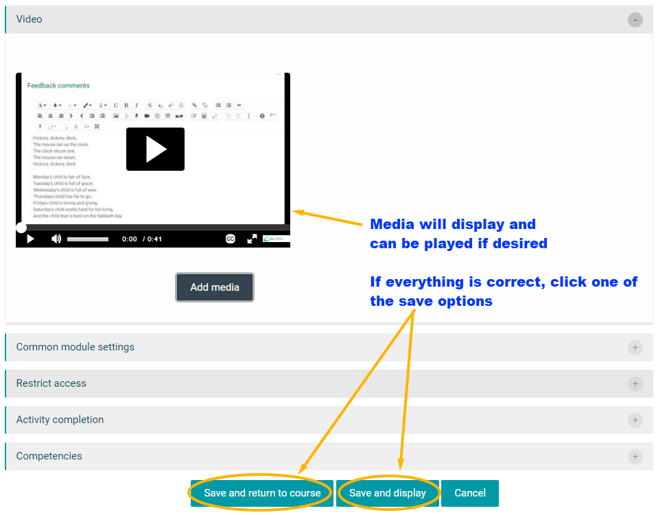 Kaltura resource - save page