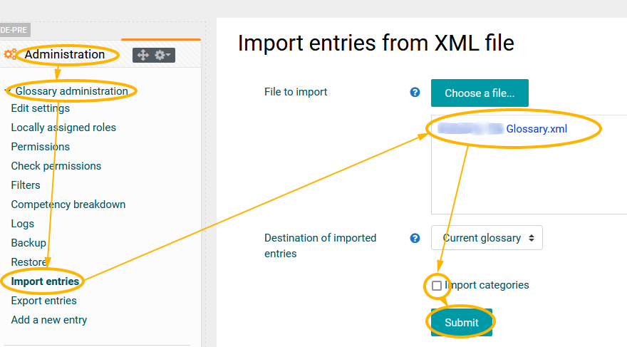 Path to import glossaries from a file