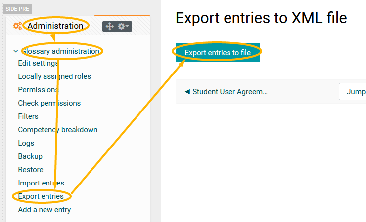 Export glossary entries path