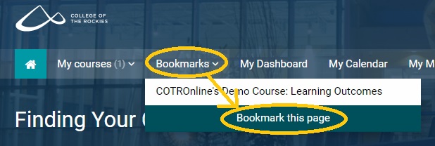 COTROnline Bookmark screen